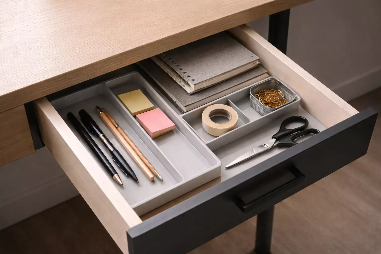 Organized desk drawer representing system clarity