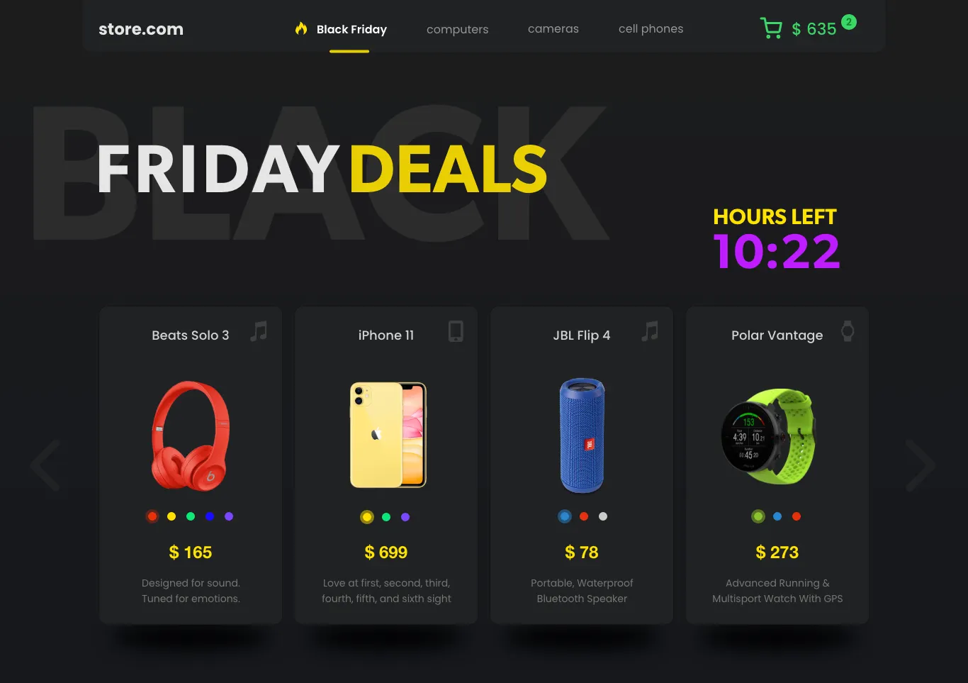 E-commerce site in Dark Mode Design