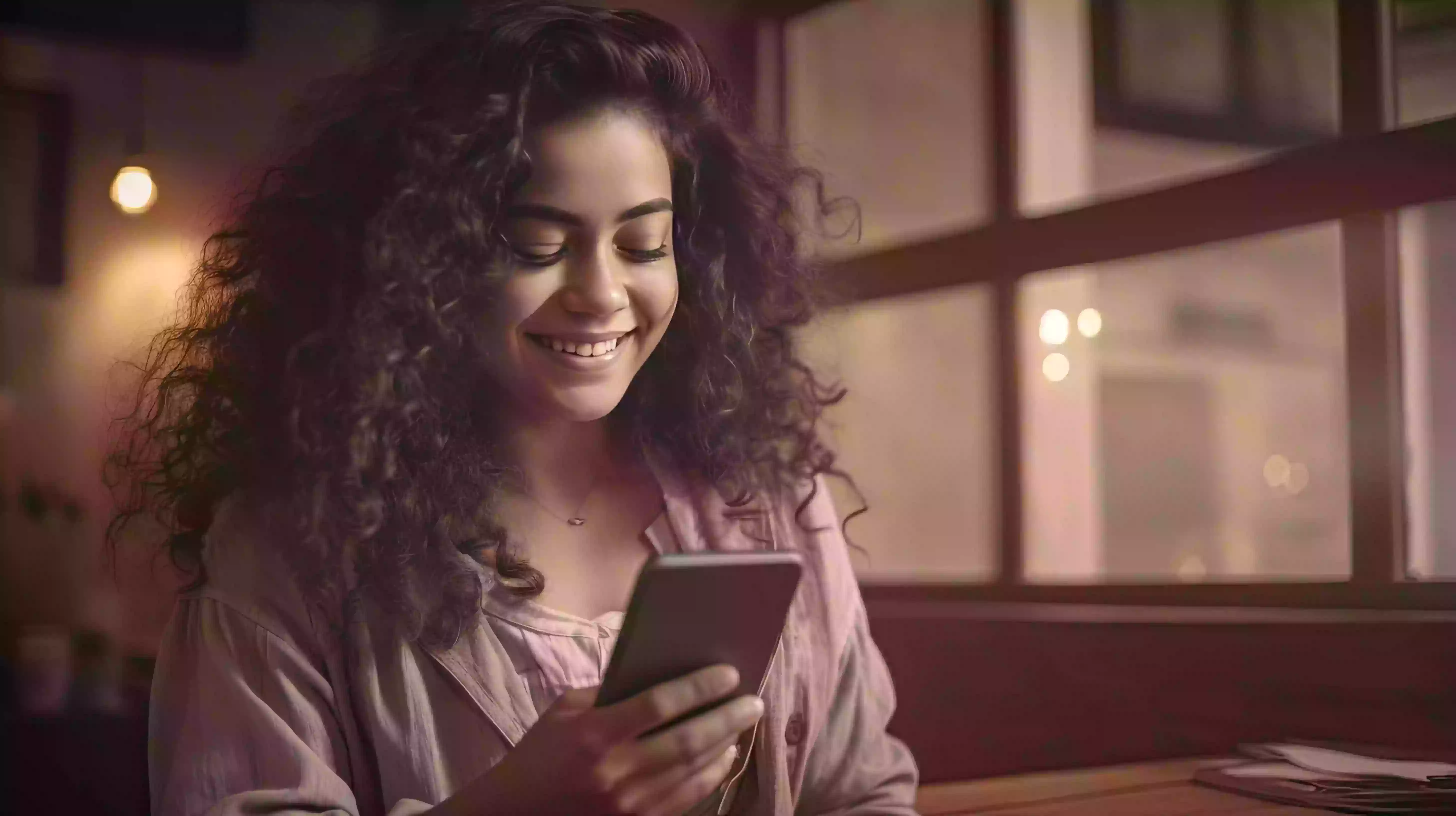 Girl happy with website on mobile